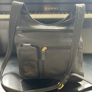 J.P. Ourse & Cie Black Leather Crossbody Purse • Gold Hardware • Like New